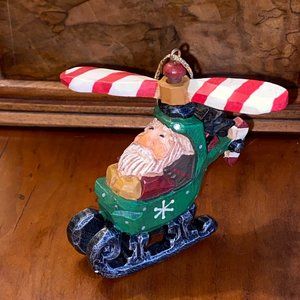 Vintage David Frykman Folk Santa & Helicopter Christmas Ornament 1997
